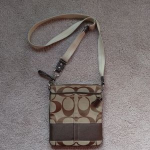 Coach Brown Tan Monogram Crossbody Swingpa…